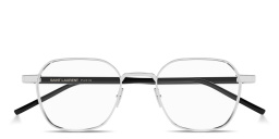 Shop SAINT LAURENT Corner Angle Unisex Panthos Eyeglasses in Silver online.