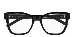 Shop SAINT LAURENT YSL Logo Cat-Eye Eyeglasses in Solid Black online.
