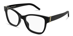 Shop SAINT LAURENT YSL Logo Cat-Eye Eyeglasses in Solid Black online.