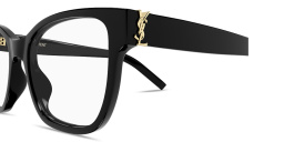 Shop SAINT LAURENT YSL Logo Cat-Eye Eyeglasses in Solid Black online.