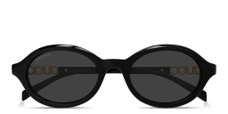 Shop GUCCI Logo Signature Oval Sunglasses in Shiny Black online.
