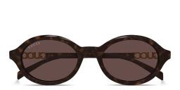 Shop GUCCI Logo Signature Oval Sunglasses in Dark Havana online.