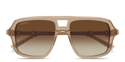 Shop GUCCI Horsebit Pilot Sunglasses in Transparent light brown online.