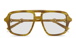Shop GUCCI Horsebit Pilot Sunglasses in Shiny Blonde Striated Havana online.
