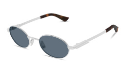 Shop BOTTEGA VENETA Ribbon Unisex Oval Sunglasses in Silver online.