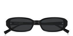 Shop SAINT LAURENT SL 872 Erin Oval Sunglasses in Shiny Black online.