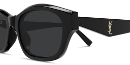 Shop SAINT LAURENT Monogram YSL Rectangle Sunglasses in Shiny Black online.