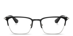 Shop BURBERRY Engraved Logo Rectangle Eyeglasses in Black & Silver online.
