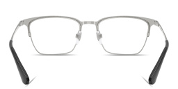 Shop BURBERRY Engraved Logo Rectangle Eyeglasses in Black & Silver online.