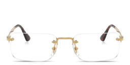 Shop PERSOL Luc Unisex Wide Rimless Rectangle Eyeglasses in Gold online.