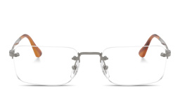 Shop PERSOL Luc Unisex Wide Rimless Rectangle Eyeglasses in Gunmetal online.