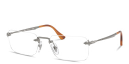 Shop PERSOL Luc Unisex Wide Rimless Rectangle Eyeglasses in Gunmetal online.