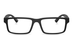 Shop Emporio Armani Eagle Logo Wide Rectangle Eyeglasses in Matte Black online.