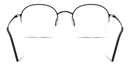 Shop GIORGIO ARMANI Engraved Logo Half-Rim Panthos Eyeglasses in Matte Black online.