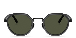 Shop GIORGIO ARMANI Engraved Logo Round Sunglasses in Matte Black online.