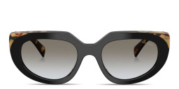 Shop PRADA Logo Signature Oval Sunglasses in Black & Tortoise online.