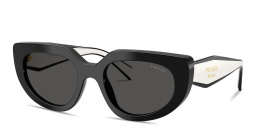Shop PRADA Logo Signature Oval Sunglasses in Black online.
