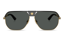 Shop VERSACE Medusa Square Sunglasses in Black online.