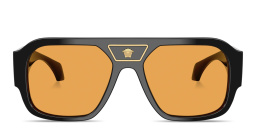 Shop VERSACE Medusa Square Sunglasses in Black online.