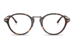 Shop GIORGIO ARMANI Engraved Logo Panthos Eyeglasses in Matte Havana online.