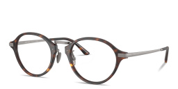 Shop GIORGIO ARMANI Engraved Logo Panthos Eyeglasses in Matte Havana online.