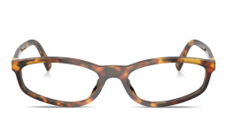 Shop MIU MIU Vertical Logo Oval Eyeglasses in Honey Havana online.
