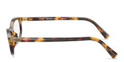 Shop MIU MIU Vertical Logo Oval Eyeglasses in Honey Havana online.