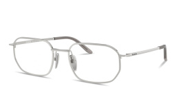 Shop PRADA Engraved Logo Irregular Eyeglasses in Silver online.
