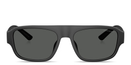 Shop Emporio Armani Eagle Logo Irregular Sunglasses in Rubber Matte Black online.