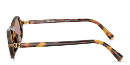 Shop MIU MIU Vertical Logo Irregular Sunglasses in Honey Havana online.