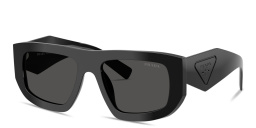 Shop PRADA Logo Signature Irregular Sunglasses in Black online.