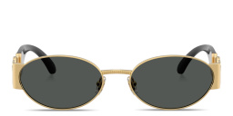 Shop VERSACE Medusa Oval Sunglasses in Gold online.