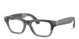 Shop Ray-Ban Meta Blazer Optics Unisex Rectangle Eyeglasses in Transparent Ice Grey online.