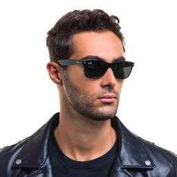Shop Ray-Ban New Wayfarer Unisex Square Sunglasses in Polished Black online.