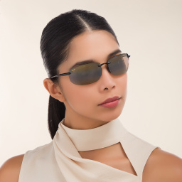 Maui Jim Ho'Okipa Unisex Rimless Wide Rectangle Sunglasses in Black – Product Photo 5