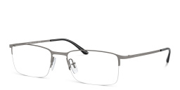 Shop GIORGIO ARMANI Logo Half-Rim Rectangle Eyeglasses in Matte Gunmetal online.