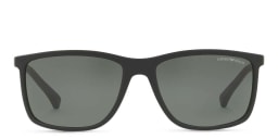 Shop Emporio Armani Rectangle Sunglasses in Rubber Black online.