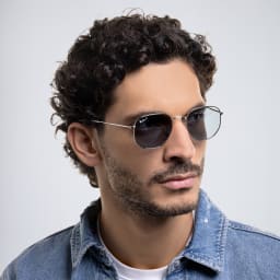 تسوق نظارات شمسية سداسية الشكل للجنسين راي بان بلون فضي أونلاين.