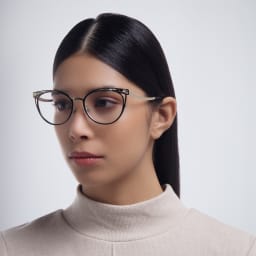 Shop BVLGARI Cat Eye Eyeglasses in Black/Pale Gold online.