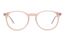 Shop SAINT LAURENT Logo Lettering Round Eyeglasses in Pink online.