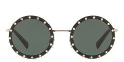 Shop VALENTINO Rimless Round Sunglasses in Black online.