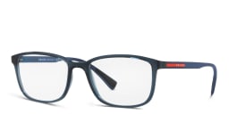 Shop Prada Linea Rossa Wide Rectangle Eyeglasses in Blue online.