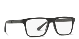 Shop Emporio Armani Logo Rectangle Eyeglasses in Black online.