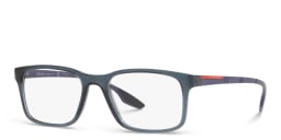 Shop Prada Linea Rossa Pillow Eyeglasses in Matte Translucent Blue online.