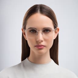 Shop Ray-Ban Round Gaze Unisex Half Rim Eyeglasses in Silver online.