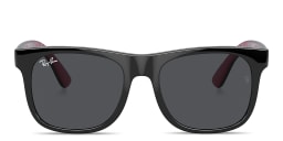 Shop Ray-Ban Junior Kids Wayfarer Square Sunglasses in Black On Pink online.