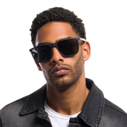 Shop Emporio Armani Rectangle Sunglasses in Rubber Black online.