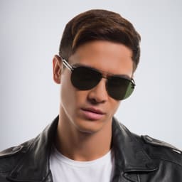 Shop BVLGARI Wide Aviator Sunglasses in Matte Black online.