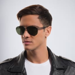Shop BVLGARI Wide Aviator Sunglasses in Matte Black online.