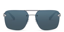 Shop BVLGARI Rimless Wide Rectangle Sunglasses in Gunmetal online.